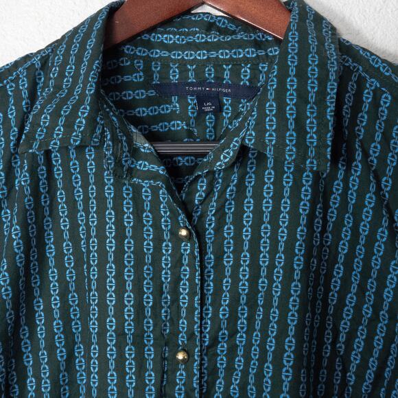 Tommy Hilfiger Nautical Print Shirt Dress Blue L Coastal Preppy Style - Picture 3 of 10